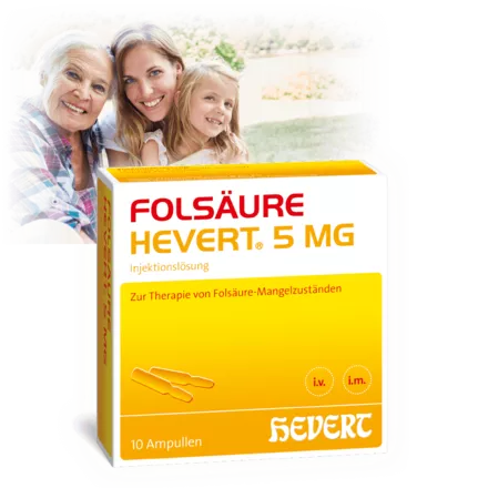 Folsäure Hevert 5 mg bei Folsäuremangel - 10 Ampullen
